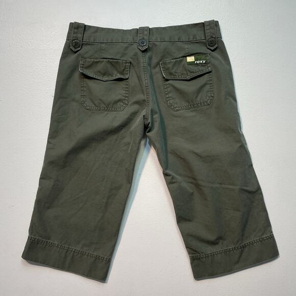 Vintage Y2K ROXY Army Green Low Rise Capri Pants / Sz 5 / Surf Military Retro - Picture 2 of 10